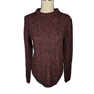 Bleu Ice Crew Neck Cable Knit Pull Over Sweater, Red/Black, Medium